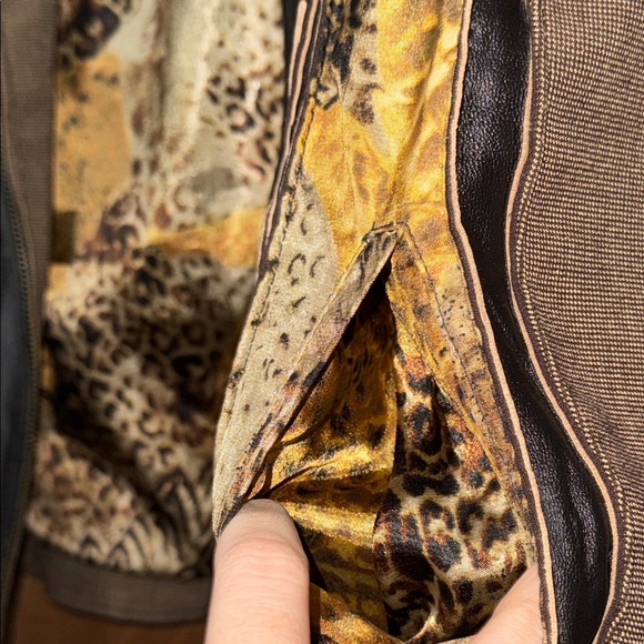 Vintage Koos Womens Leather and Tweed Jacket with Animal Print Detail - Picture 11 of 11